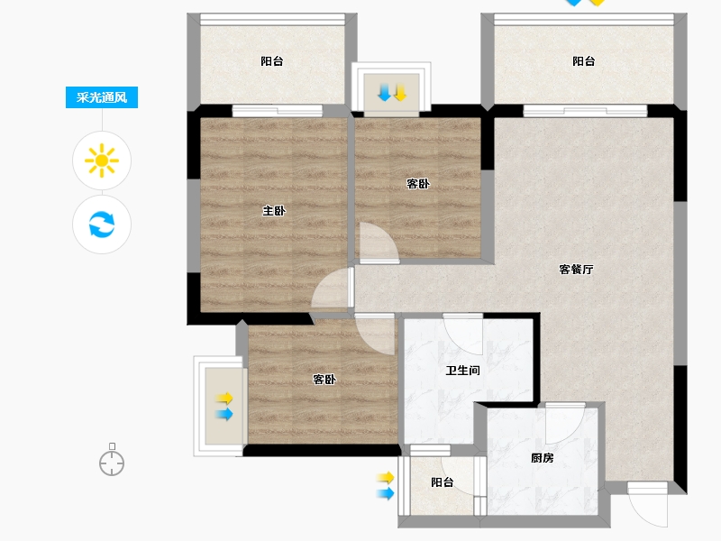 四川省-遂宁市-煦阳·幸福里-71.86-户型库-采光通风