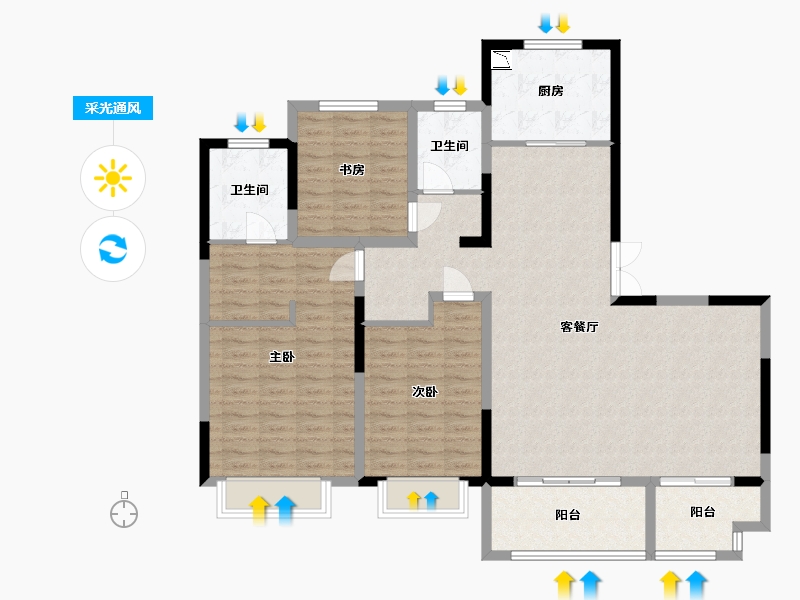 江苏省-扬州市-扬州新城吾悦广场-125.00-户型库-采光通风