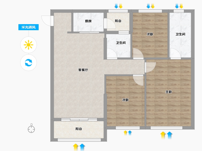 四川省-成都市-龙光玖龙府1期-87.99-户型库-采光通风