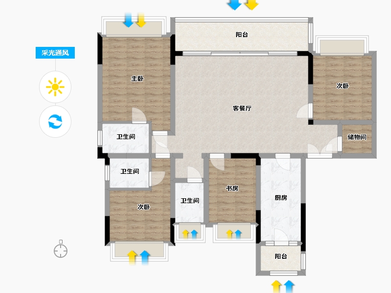 重庆-重庆市-北辰悦来壹号-131.38-户型库-采光通风