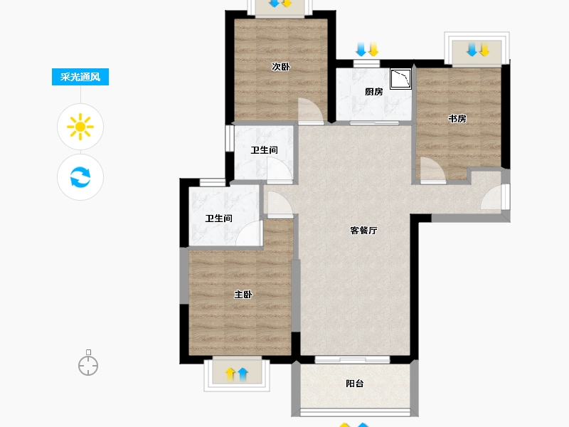 广东省-东莞市-天麟天瑞花园-72.75-户型库-采光通风