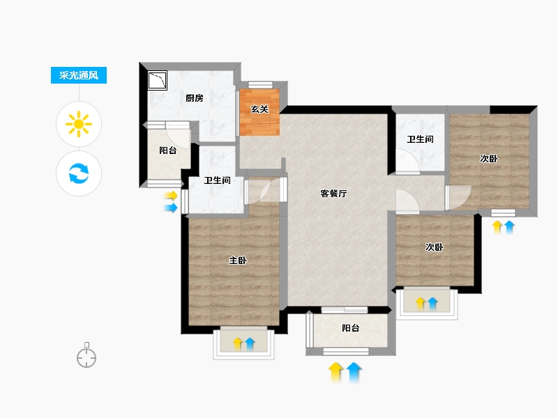 广东省-东莞市-万科城市之光住宅-70.38-户型库-采光通风