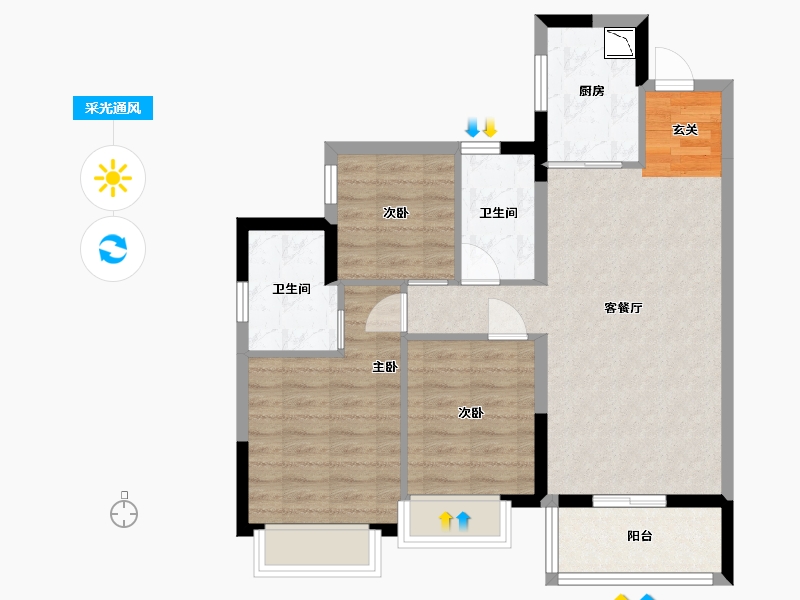 广东省-东莞市-华润幸福里-74.44-户型库-采光通风