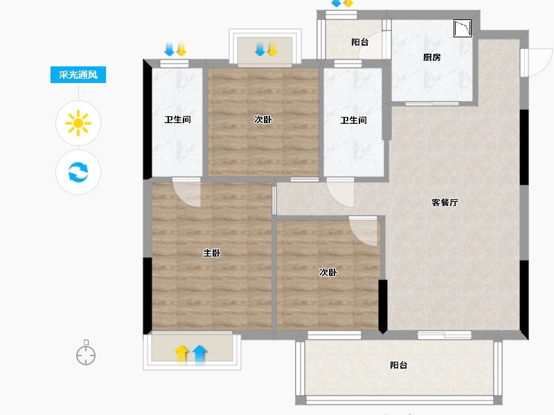 广东省-东莞市-莲花四季-85.23-户型库-采光通风