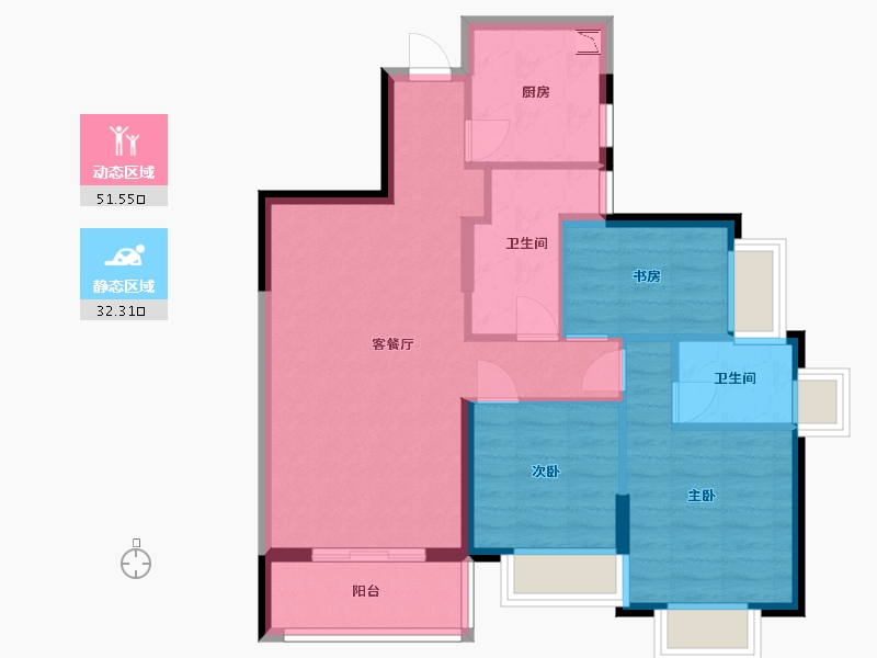 广东省-东莞市-天麟天瑞花园-74.61-户型库-动静分区