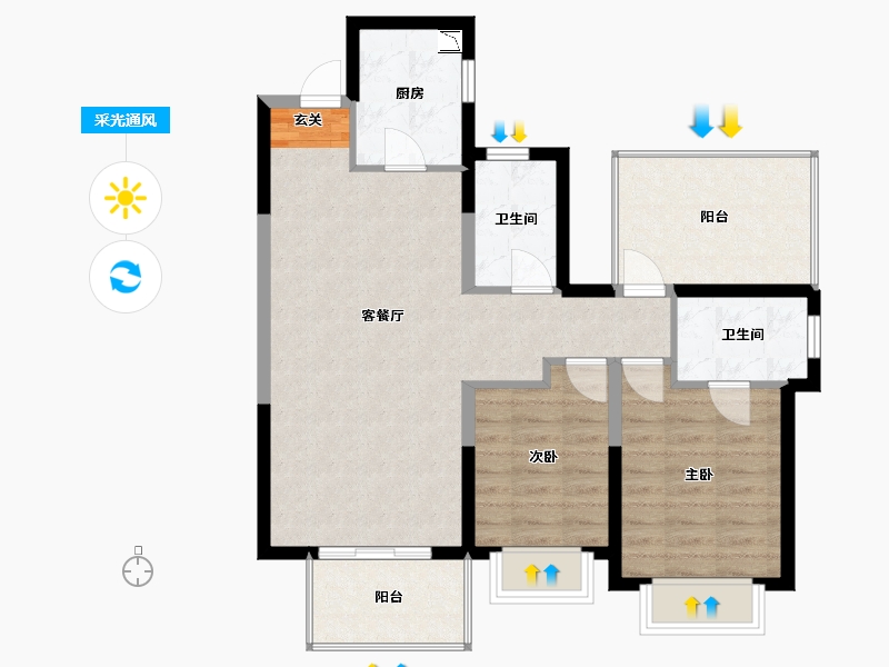 广西壮族自治区-南宁市-旭辉江山樾-80.95-户型库-采光通风