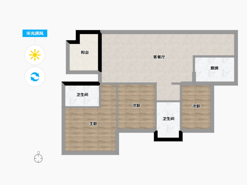 广东省-东莞市-万科首铸翡翠东望-72.58-户型库-采光通风