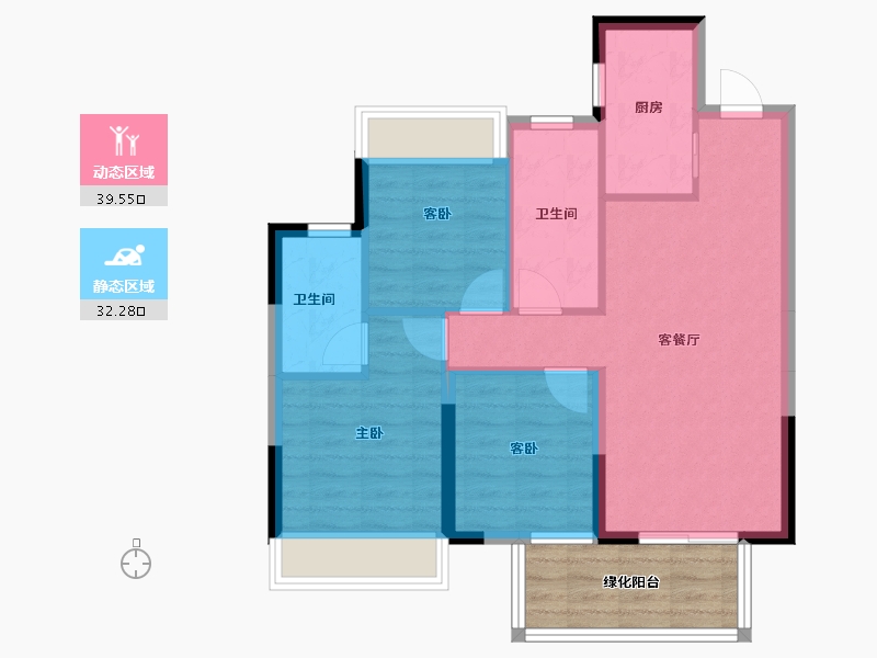 广西壮族自治区-南宁市-金成江南壹品-70.83-户型库-动静分区