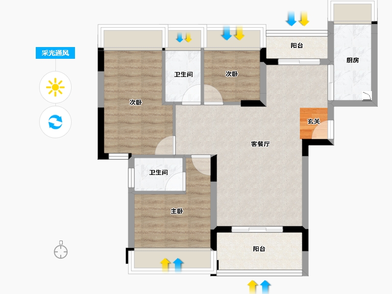 广东省-中山市-大翼御龙轩-72.31-户型库-采光通风