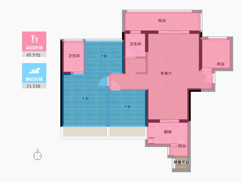 广东省-东莞市-正黄金色云庭-86.31-户型库-动静分区