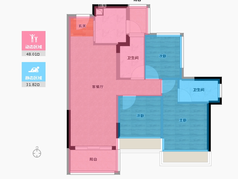 广东省-中山市-龙光玖誉山-70.75-户型库-动静分区