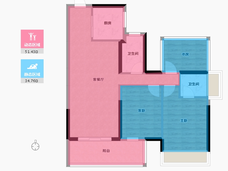 广西壮族自治区-南宁市-龙光玖誉湖-76.55-户型库-动静分区