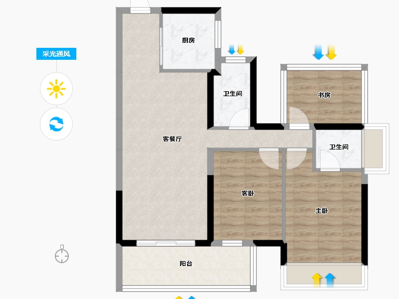 广西壮族自治区-南宁市-龙光玖誉湖-76.55-户型库-采光通风