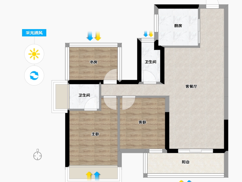 广西壮族自治区-南宁市-龙光玖誉湖-71.48-户型库-采光通风