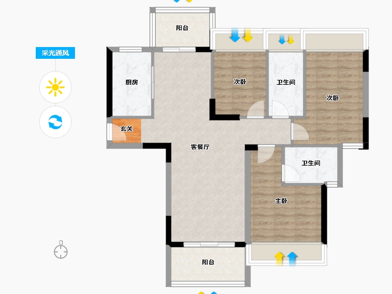 广东省-中山市-大翼御龙轩-86.18-户型库-采光通风