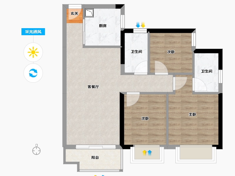 广西壮族自治区-南宁市-合景叠翠峰-63.56-户型库-采光通风