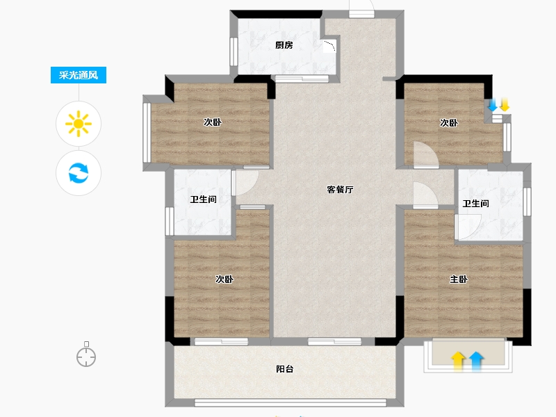 广东省-东莞市-碧桂园·銅雀臺三期-101.72-户型库-采光通风