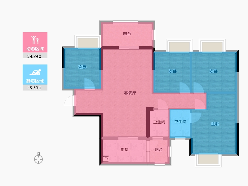 广西壮族自治区-南宁市-亿鼎温岭华府-88.90-户型库-动静分区