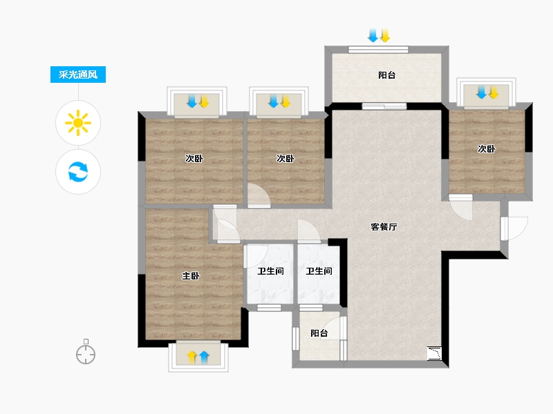 广西壮族自治区-南宁市-亿鼎温岭华府-89.09-户型库-采光通风