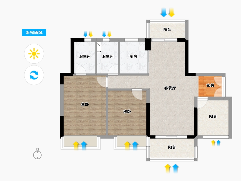 广东省-中山市-钱隆御府-81.69-户型库-采光通风