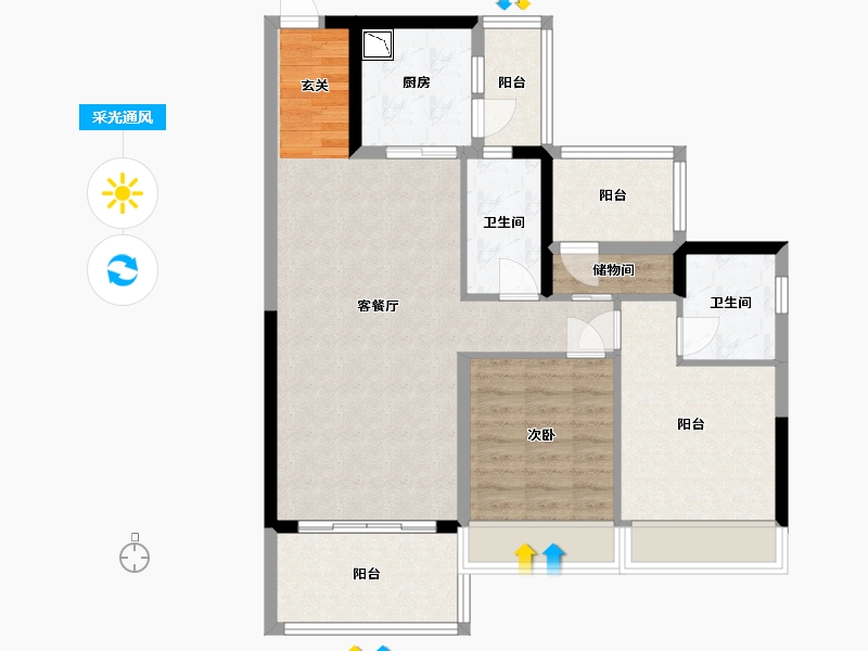 广东省-东莞市-碧桂园滨江府-86.63-户型库-采光通风