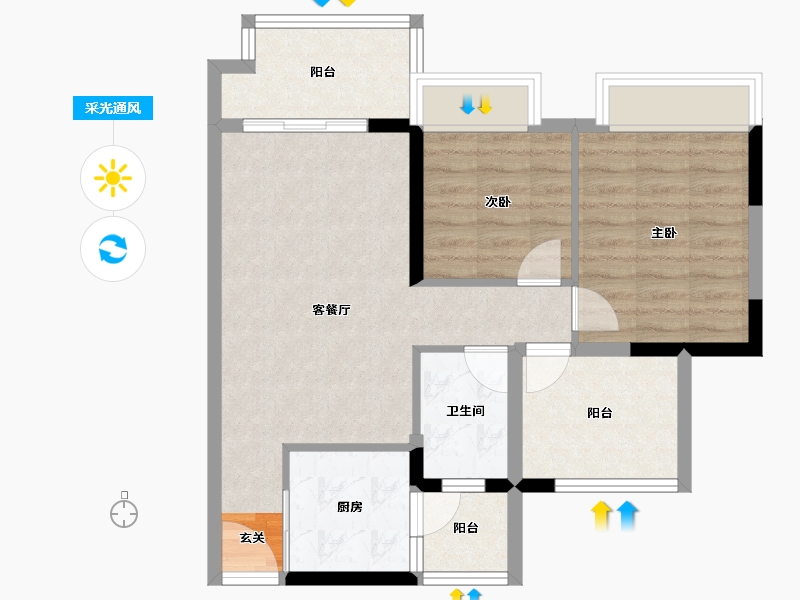 广东省-中山市-钱隆御府-69.36-户型库-采光通风