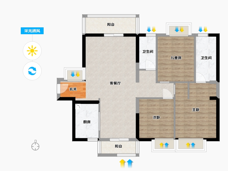 广东省-东莞市-海德琥珀臺-90.63-户型库-采光通风