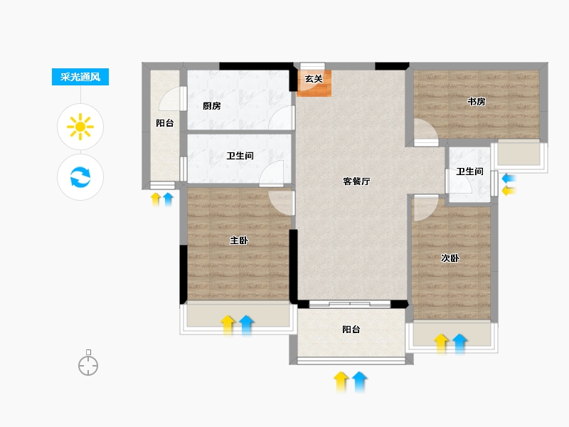 广东省-中山市-鸿瑞壹品-82.54-户型库-采光通风