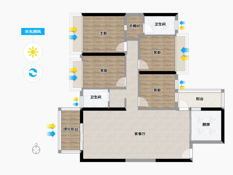 广西壮族自治区-南宁市-天健城天境-105.08-户型库-采光通风