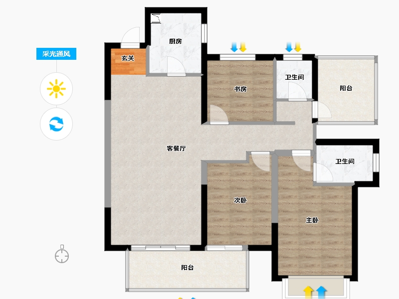 广西壮族自治区-南宁市-旭辉江山樾-96.70-户型库-采光通风