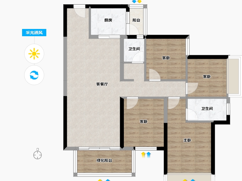 广西壮族自治区-南宁市-天健城天境-93.91-户型库-采光通风