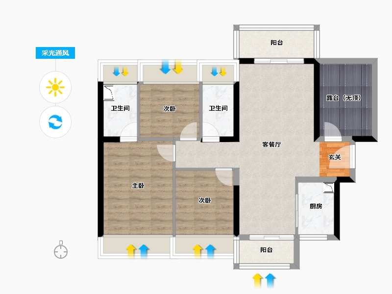 广东省-中山市-龙光·玖誉府-83.59-户型库-采光通风