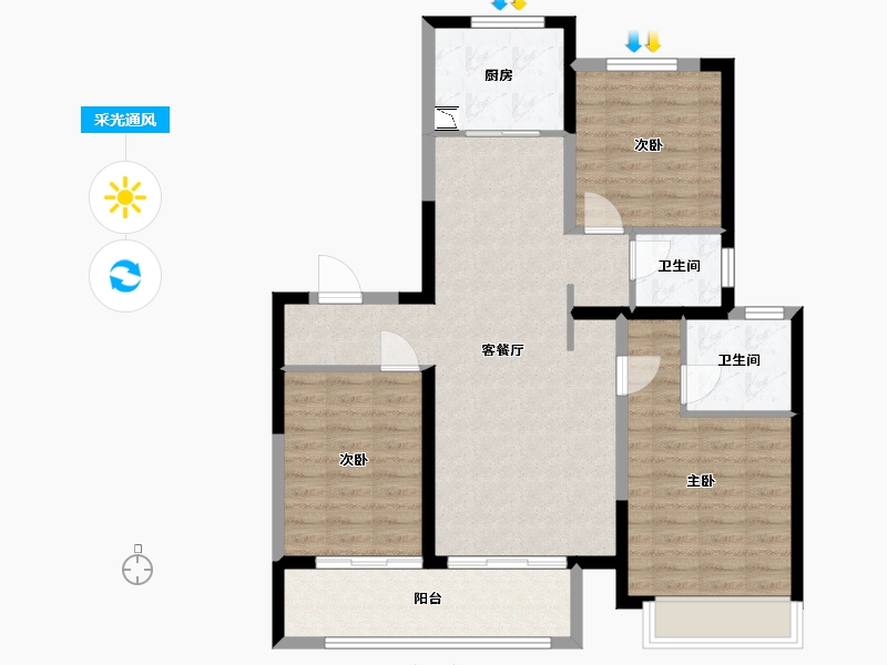 河南省-郑州市-郑西建业联盟新城-93.00-户型库-采光通风