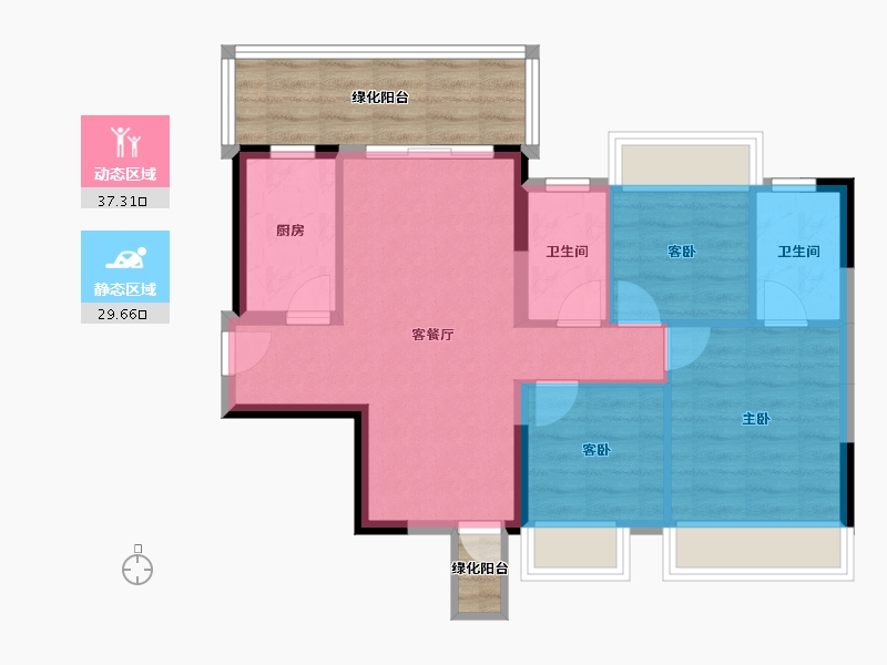 广西壮族自治区-南宁市-天健城天境-69.46-户型库-动静分区