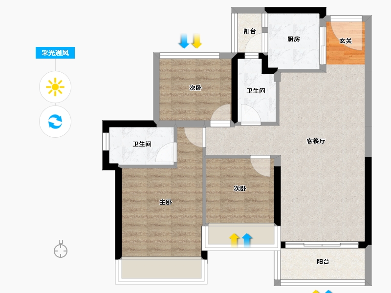 广东省-中山市-龙光·玖誉府-76.02-户型库-采光通风