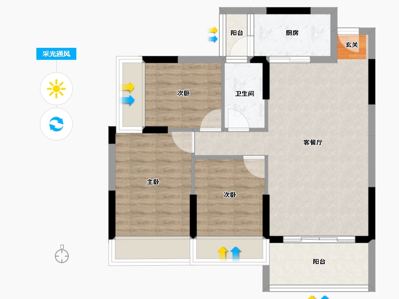 广东省-中山市-鸿瑞壹品-68.53-户型库-采光通风