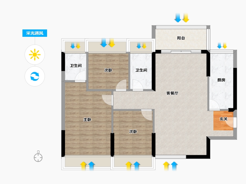 广东省-中山市-鸿瑞壹品-91.75-户型库-采光通风