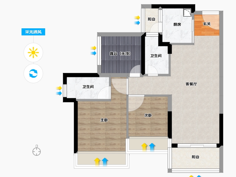 广东省-中山市-龙光玖誉湾-68.15-户型库-采光通风