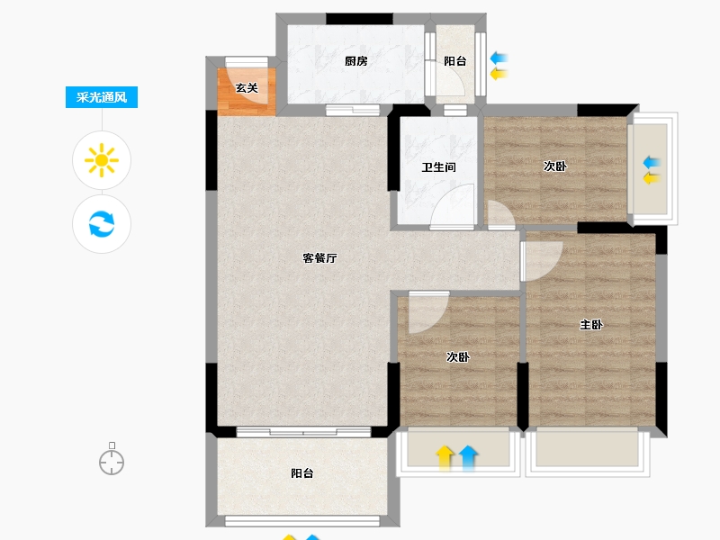 广东省-中山市-鸿瑞壹品-74.00-户型库-采光通风