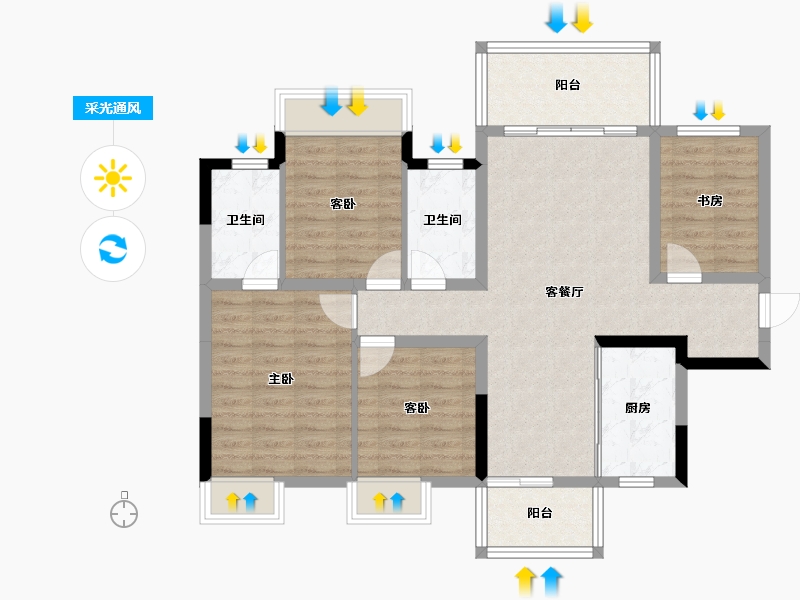 广西壮族自治区-南宁市-九宸府-94.43-户型库-采光通风