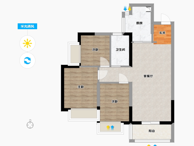 广东省-东莞市-东城碧桂园住宅-64.59-户型库-采光通风