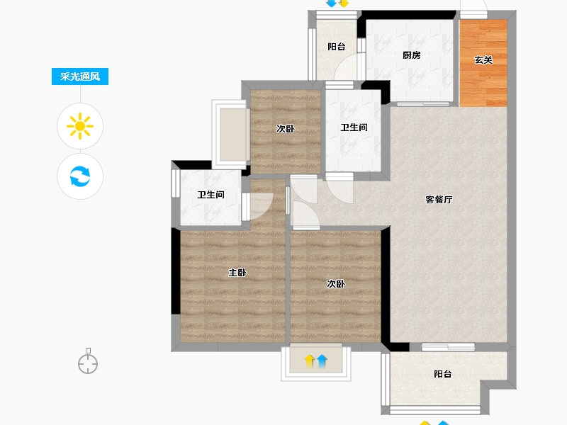 广东省-东莞市-利丰中央华府-75.22-户型库-采光通风