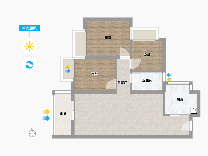 广东省-东莞市-凤岗碧桂园-65.35-户型库-采光通风