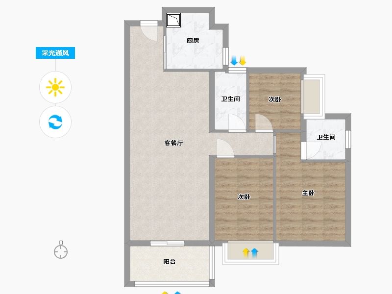 广东省-东莞市-凤岗碧桂园-80.15-户型库-采光通风