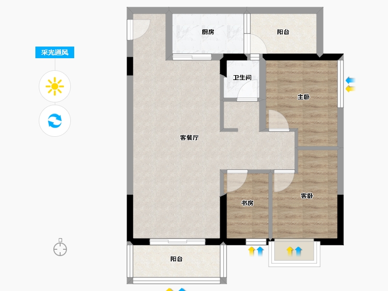 广西壮族自治区-南宁市-轨道御水雅居-67.38-户型库-采光通风