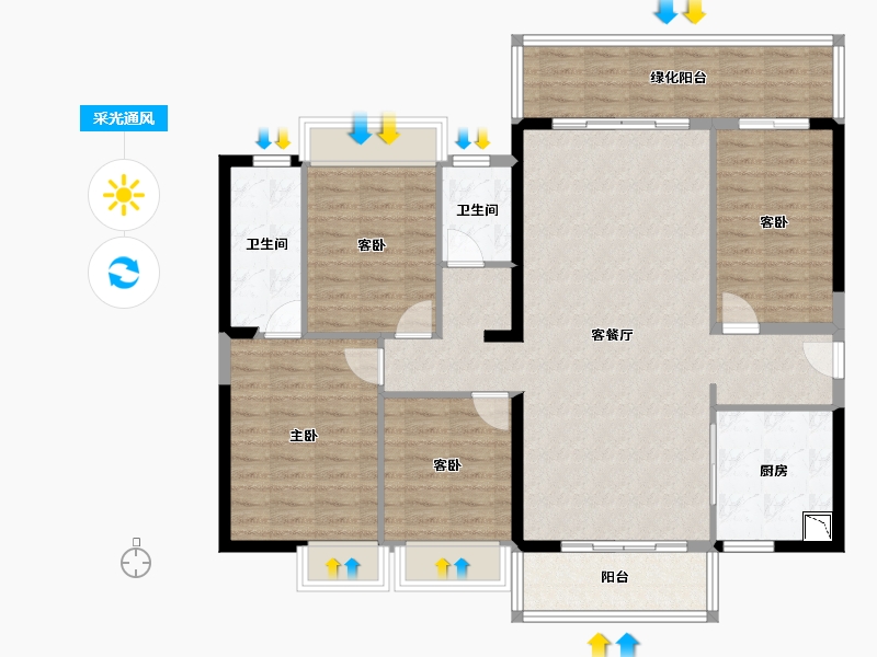 广西壮族自治区-南宁市-天健城天境-120.58-户型库-采光通风