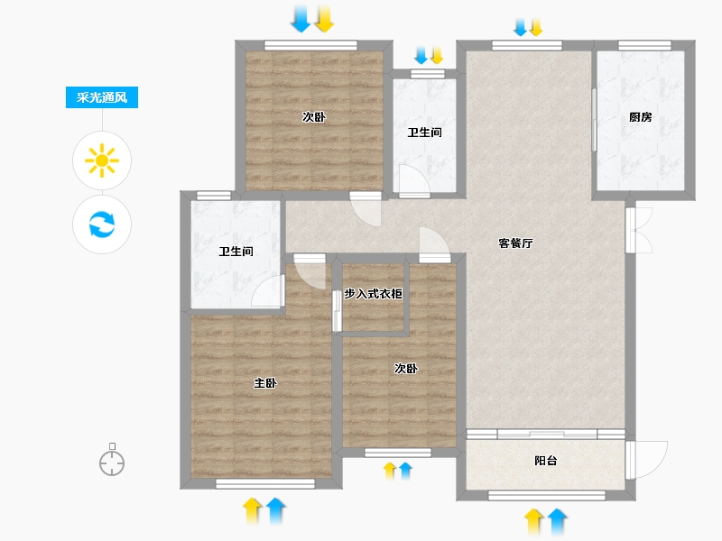 河南省-驻马店市-置地上林苑-106.02-户型库-采光通风