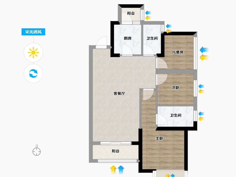 广西壮族自治区-南宁市-东盟华府-66.22-户型库-采光通风