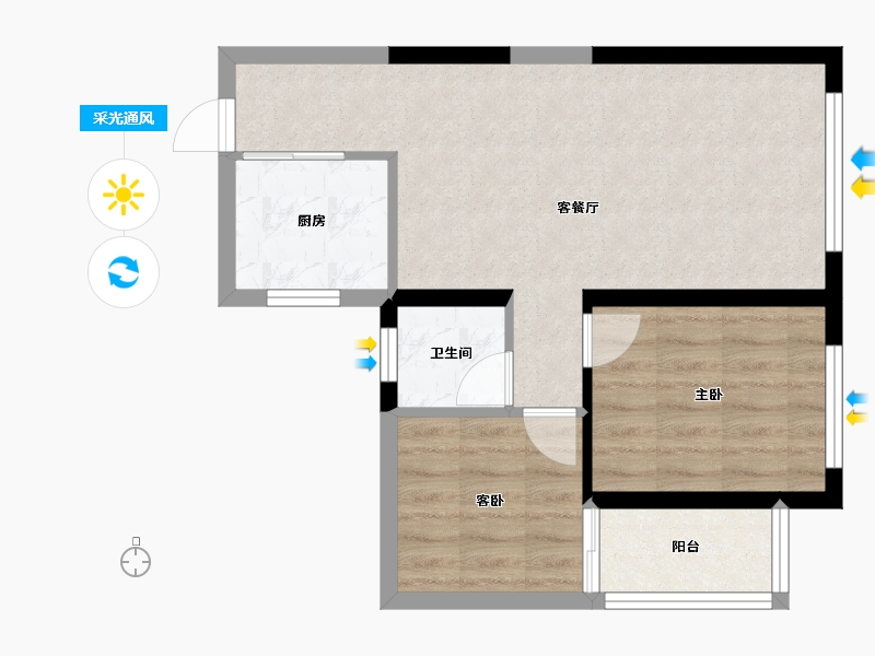 广西壮族自治区-南宁市-轨道御水雅居-54.20-户型库-采光通风