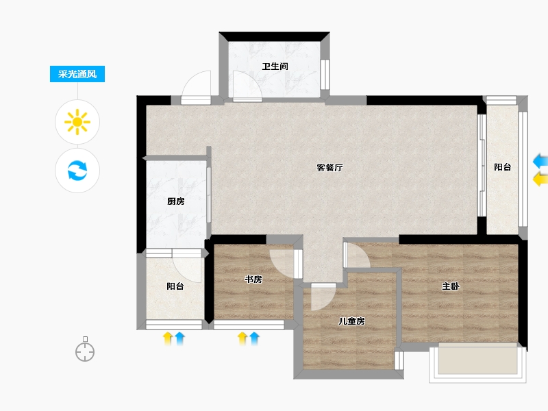 广西壮族自治区-南宁市-东盟华府-64.32-户型库-采光通风